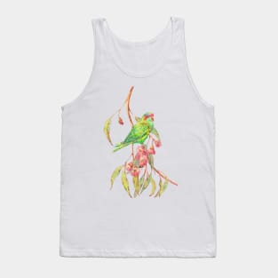 Musk lorikeet parrot and eucalyptus branch with pink flowers Tank Top